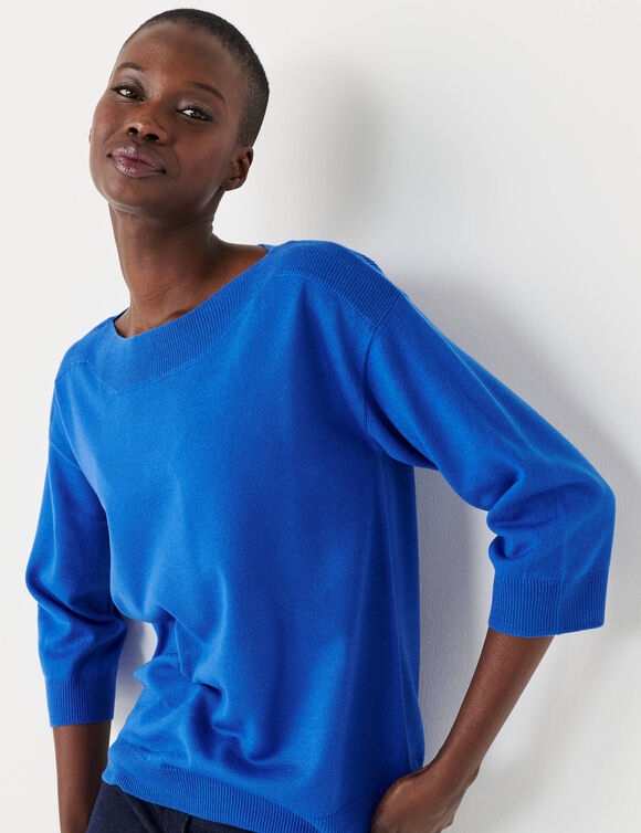 Pull col bateau manches 3/4, toucher doux (bleu)