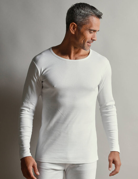 T-shirt sous-vêtement homme col rond manches longues chaleur douce - lot de 2 (blanc)