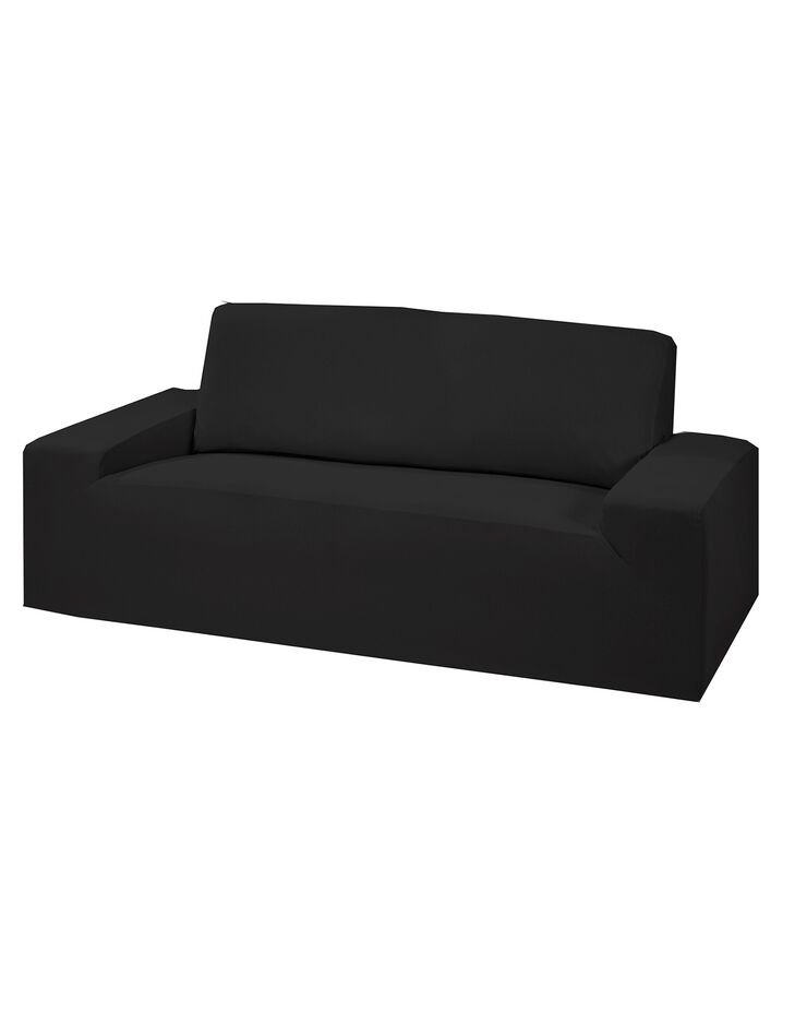 Housse fauteuil et canapé unie bi-extensible (noir)