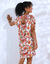 Robe courte fluide, imprimé floral (écru / corail)