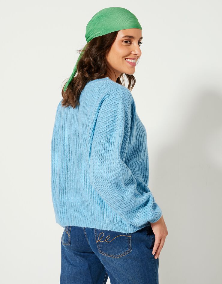 Pull boîte manches longues, maille anglaise (bleu) Pull boîte manches longues, maille anglaise (bleu)