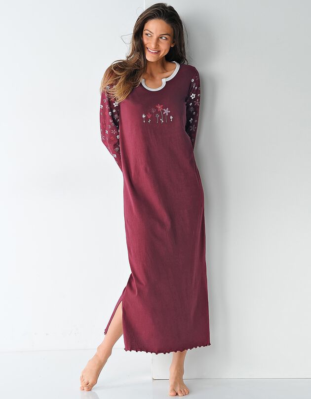 Chemise de nuit imprimée fleurs - manches longues (cerise)