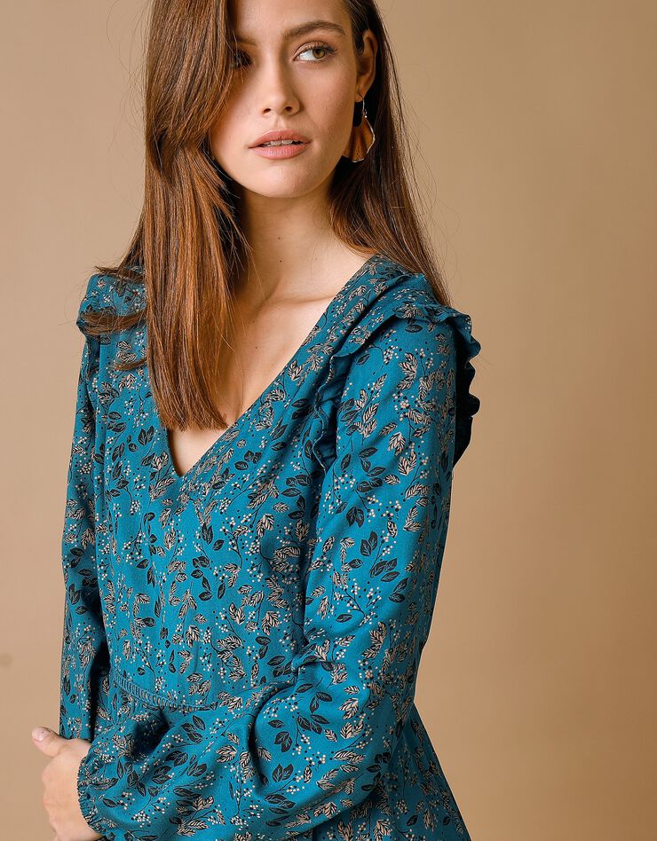 Robe longue imprimée base volantée (bleu prusse) Robe longue imprimée base volantée (bleu prusse)