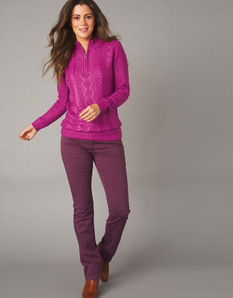 Pull col montant zippé maille torsadée toucher cachemire (violine) Pull col montant zippé maille torsadée toucher cachemire (violine)