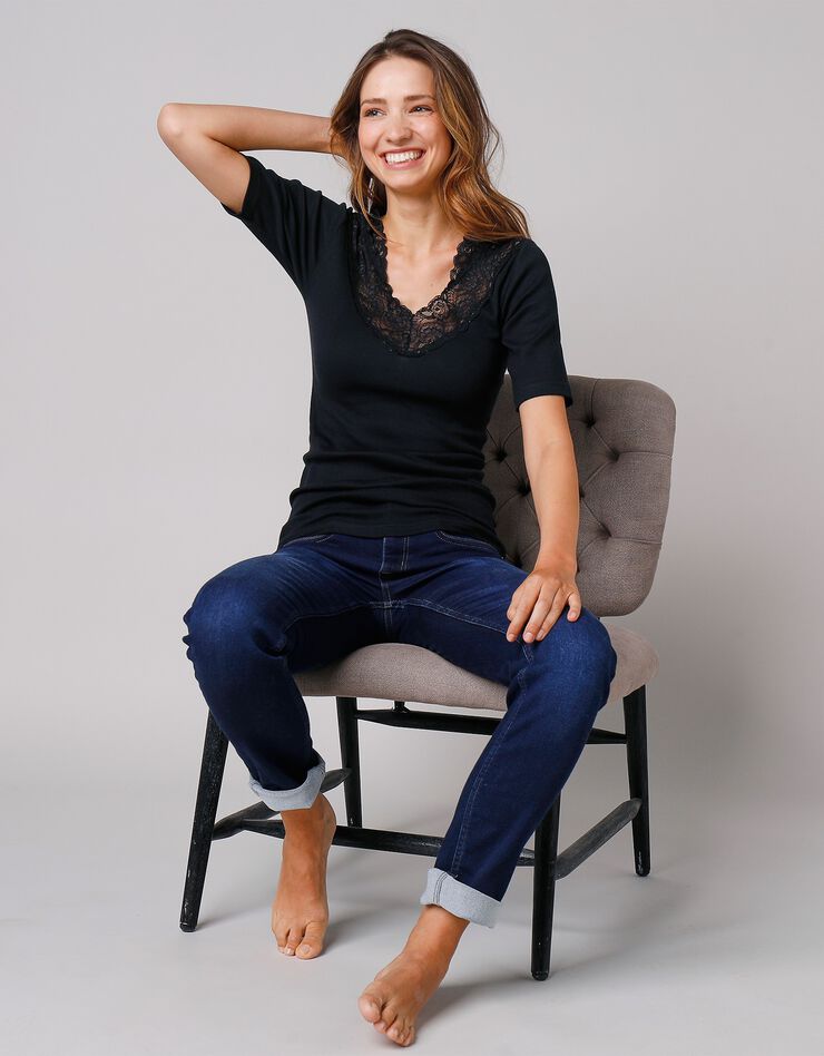 Tee-shirt coton et dentelle - lot de 2 (noir) Tee-shirt coton et dentelle - lot de 2 (noir)