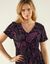 Robe longue imprimée col V, crépon (noir / prune)