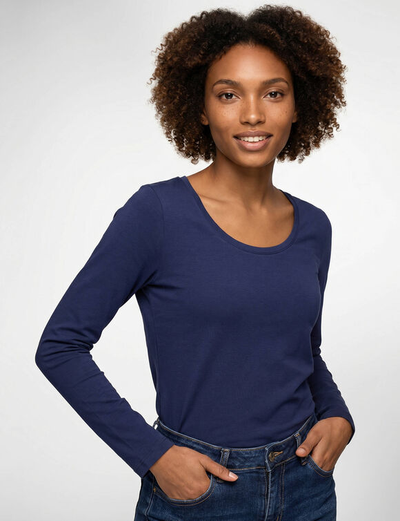 T-shirt manches longues, jersey en coton biologique(**) (marine)