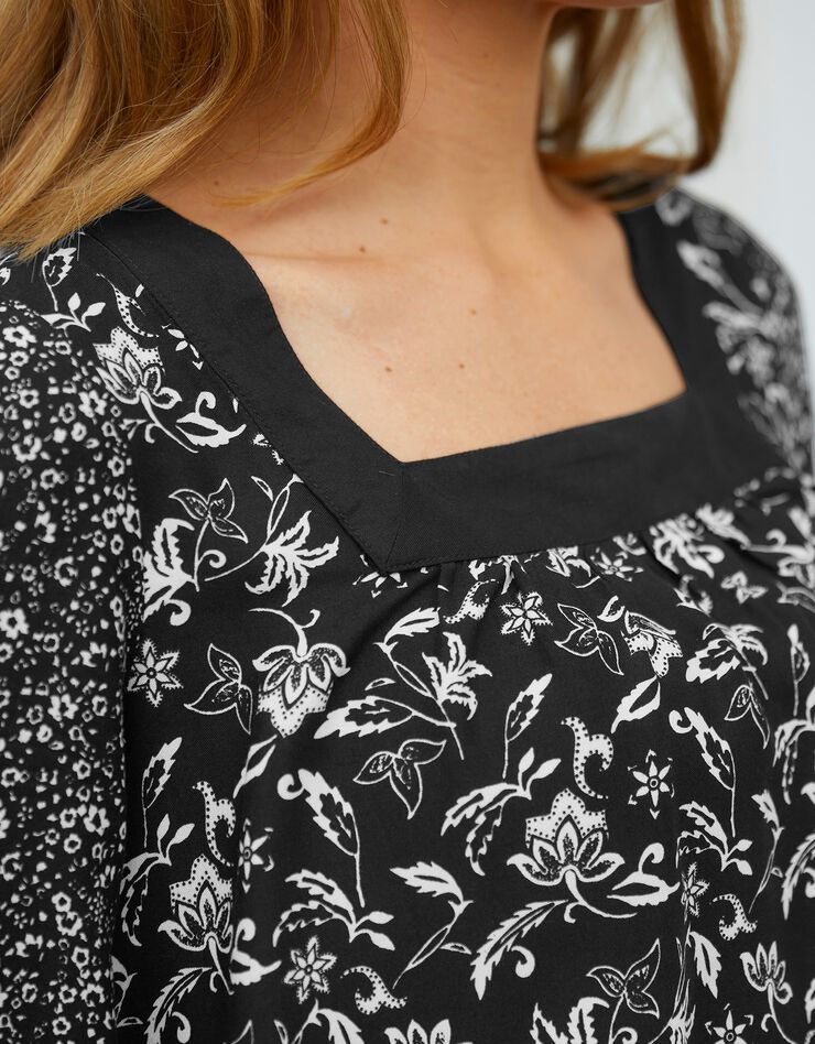 Blouse col carré imprimée (noir / blanc) Blouse col carré imprimée (noir / blanc)