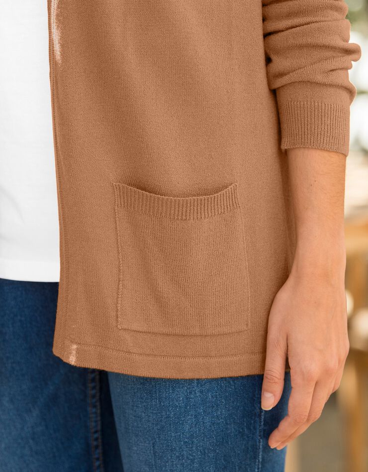 Gilet porter ouvert toucher cachemire (noisette)