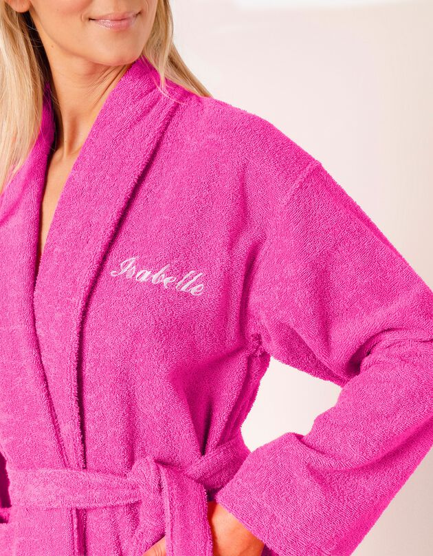 Peignoir mixte adulte éponge bouclette col châle personnalisable (fuchsia)