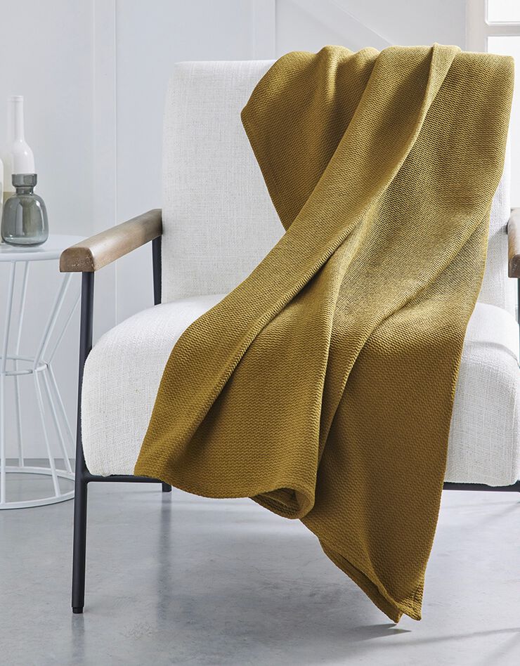 Jeté de canapé ou plaid uni nid d’abeille - coton (bronze)