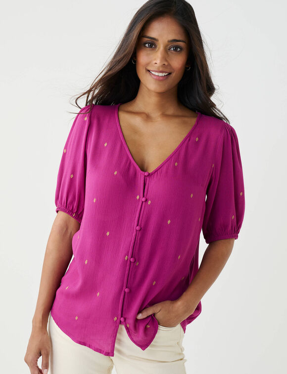 Chemisier imprim&eacute; dor&eacute;, cr&eacute;pon (violine / dor&eacute;)