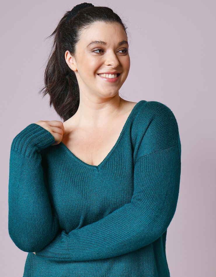 Pull tunique col V toucher mohair (vert sapin) Pull tunique col V toucher mohair (vert sapin)