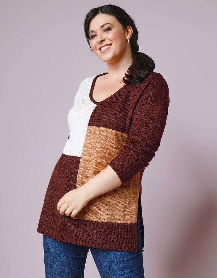 Pull tunique toucher mohair (chocolat / caramel) Pull tunique toucher mohair (chocolat / caramel)