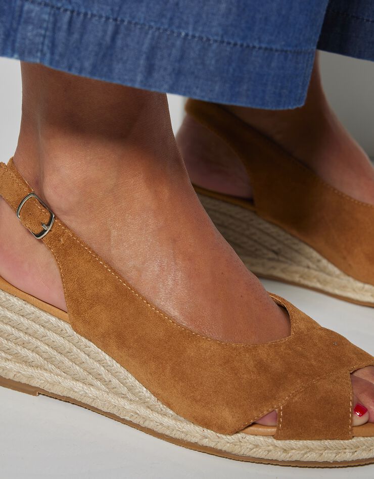 Sandales compensées corde à talon et bout ouverts (caramel)