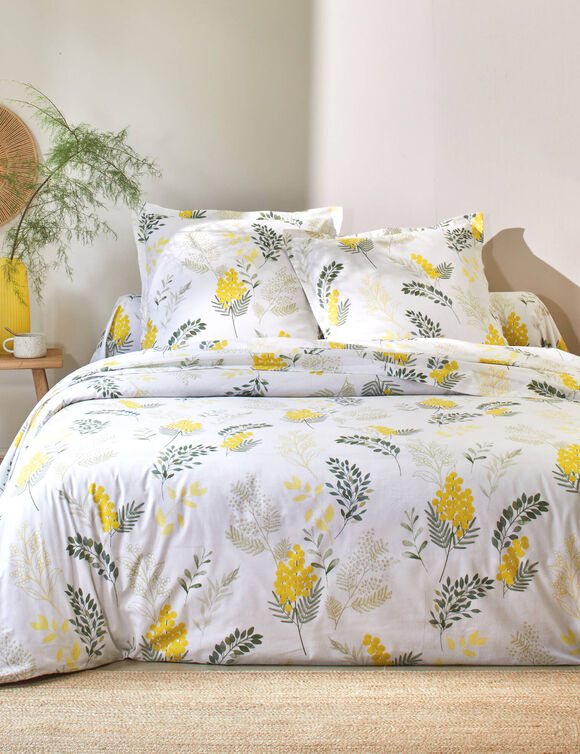 Linge de lit Mimosa en coton imprimé fleurs (jaune)