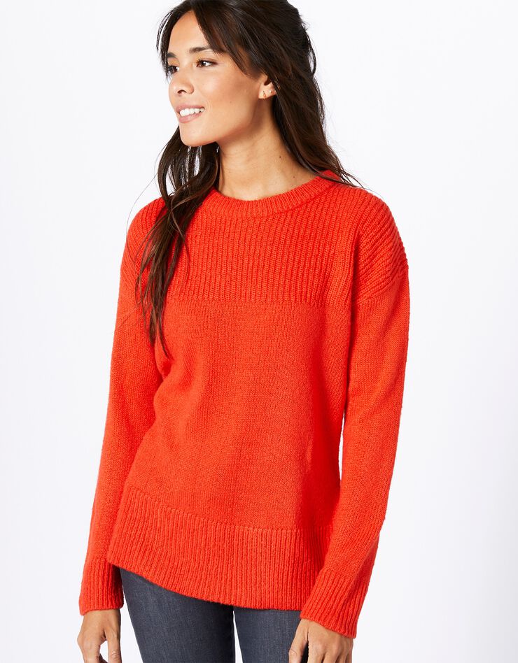 Pull col rond maille anglaise et jersey (orange) Pull col rond maille anglaise et jersey (orange)