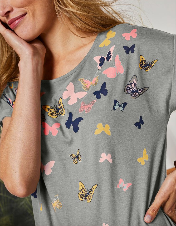 Tee-shirt boîte, imprimé papillons (kaki)
