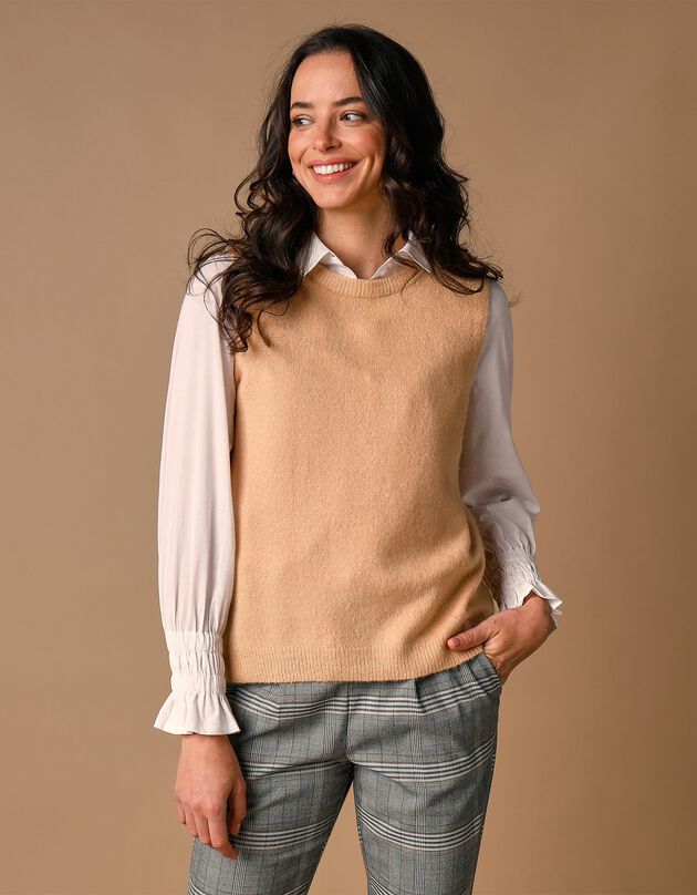 Pull sans manches col rond (beige)