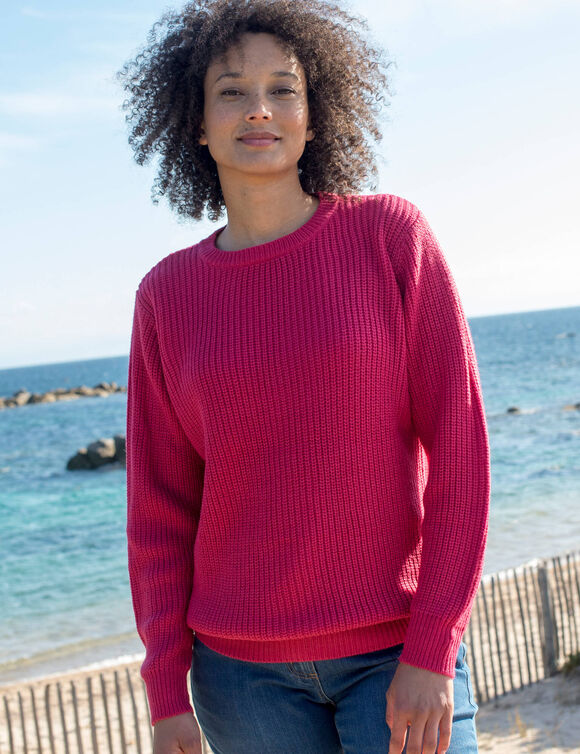 Pull col rond maille anglaise (framboise)