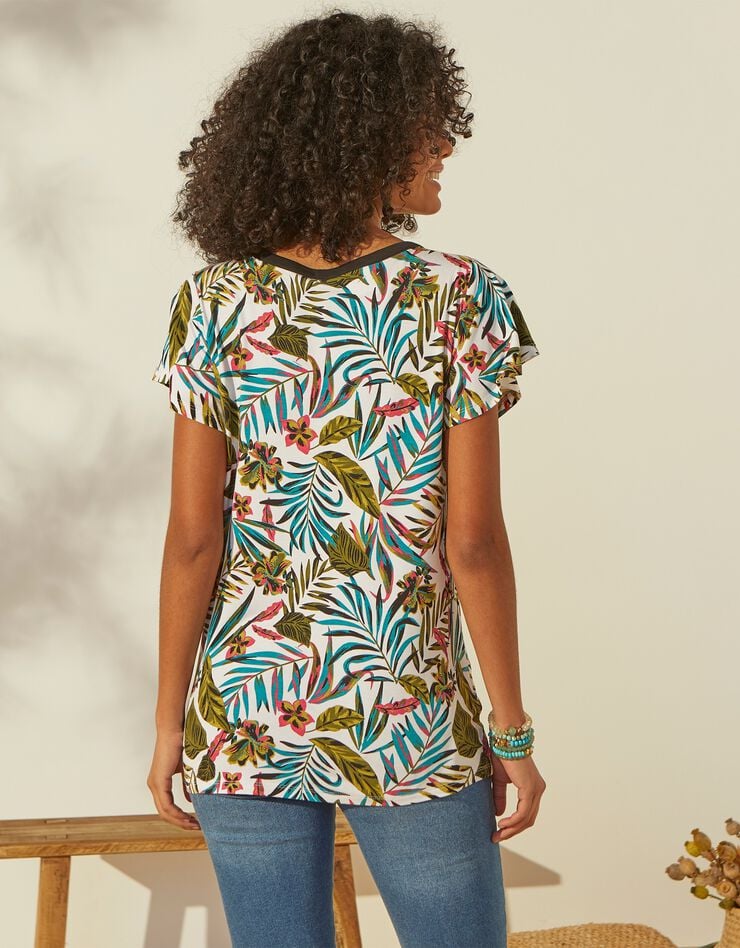 Tee-shirt imprimé tropical  (blanc / vert)