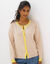 Gilet col rond bicolore, boutonn&eacute; (beige / jaune)