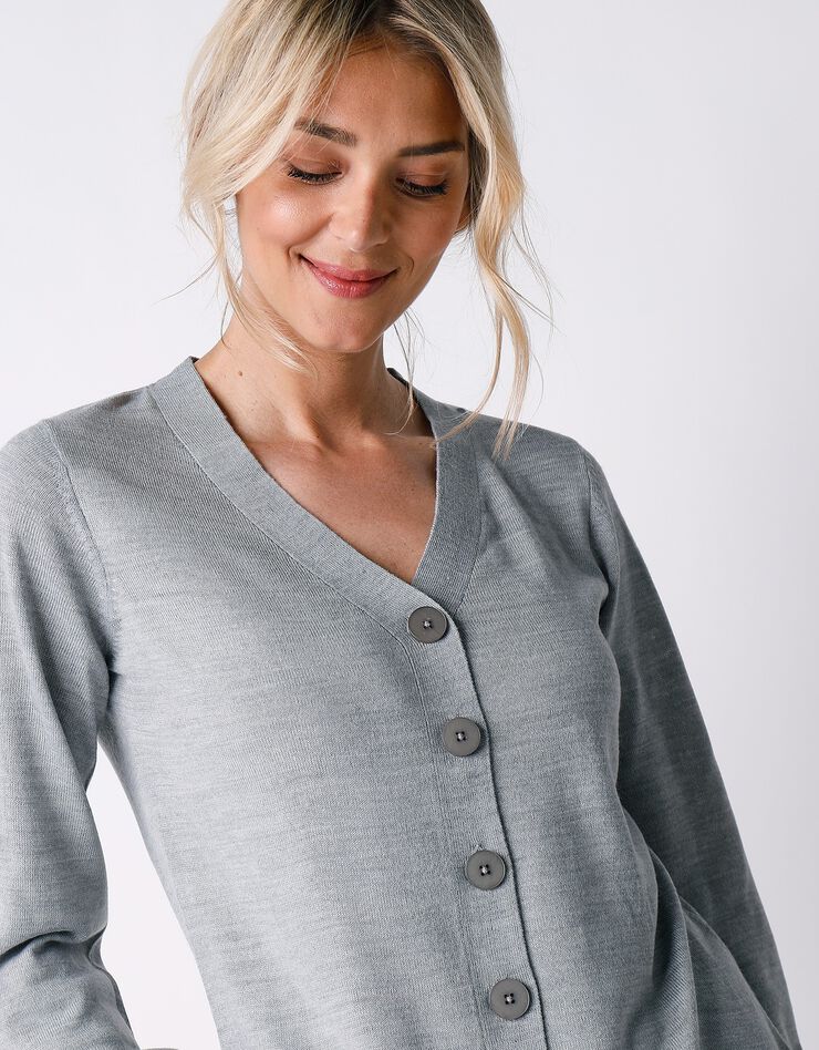 Gilet col V boutonné, toucher cachemire (gris chiné) Gilet col V boutonné, toucher cachemire (gris chiné)