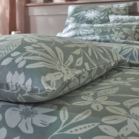 Linge de lit C&eacute;line en flanelle imprim&eacute; floral (eucalyptus)