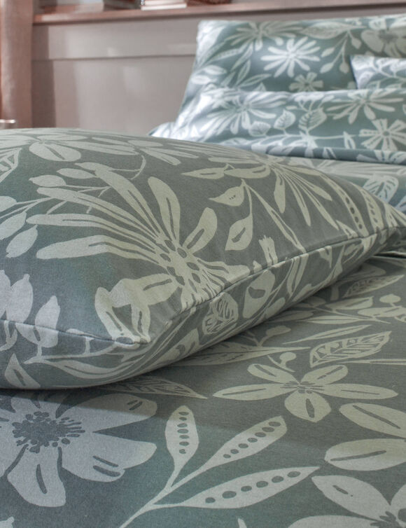Linge de lit C&eacute;line en flanelle imprim&eacute; floral (eucalyptus)