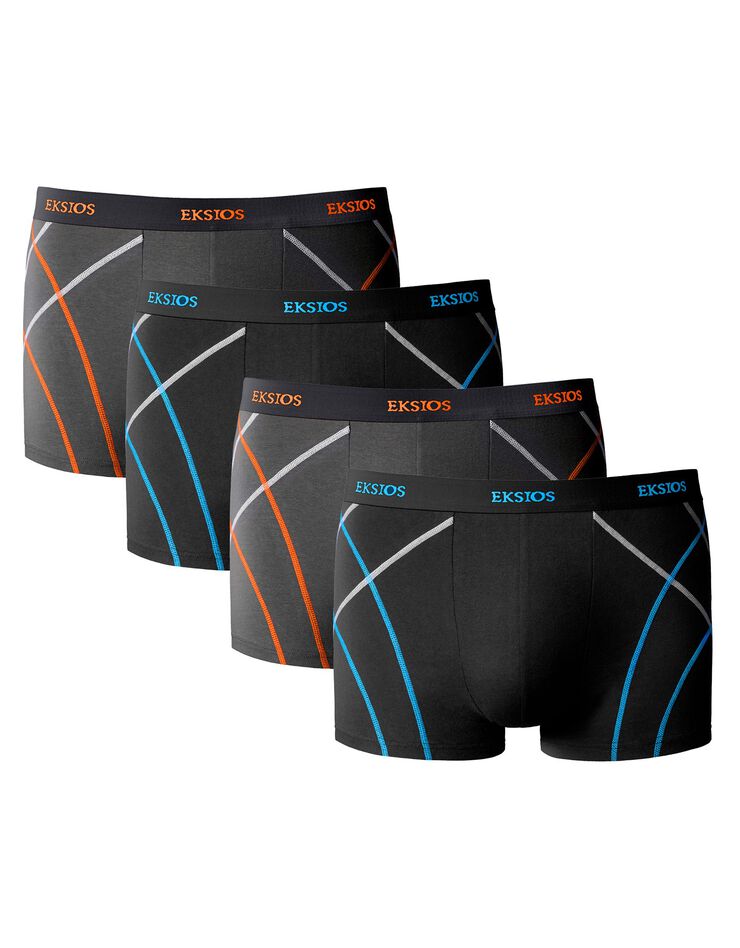 Boxer fermé uni élastiqué surpiqûres contrastées - lot de 4 (gris / noir) Boxer fermé uni élastiqué surpiqûres contrastées - lot de 4 (gris / noir)