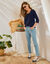 T-shirt manches 3/4 uni, coton (marine)