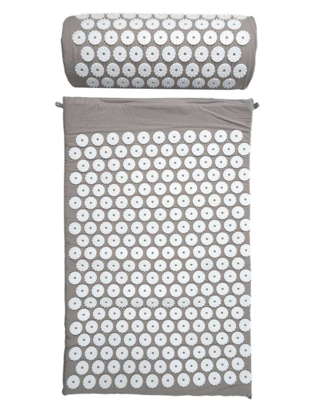Tapis + oreiller d'acupression + sac de rangement (BEIGE/BLANC)
