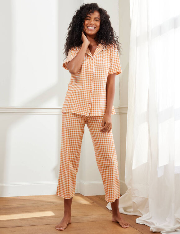 Pyjama court imprimé carreaux (orange)