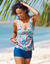 Haut de tankini drapé imprimé Bawa - forme foulard (aqua / rose)
