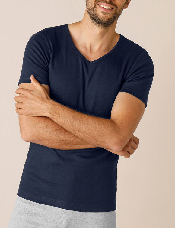 T-shirt sous-vêtement homme col V manches courtes chaleur douce - lot de 2 (marine)