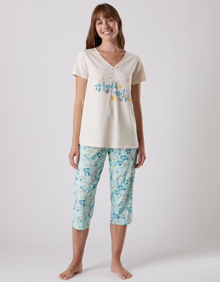 Tee-shirt pyjama manches courtes imprimé "jardin secret" (écru)