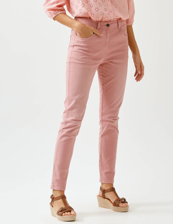 Pantalon slim, taille haute, petite stature (bois de rose)