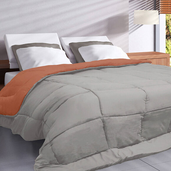 Couette unie douceur microfibre réversible 400g/m² (terracotta / gris)