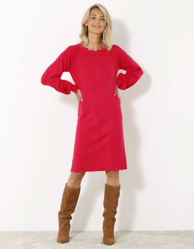 Robe pull finition écailles, maille fantaisie (fuchsia)