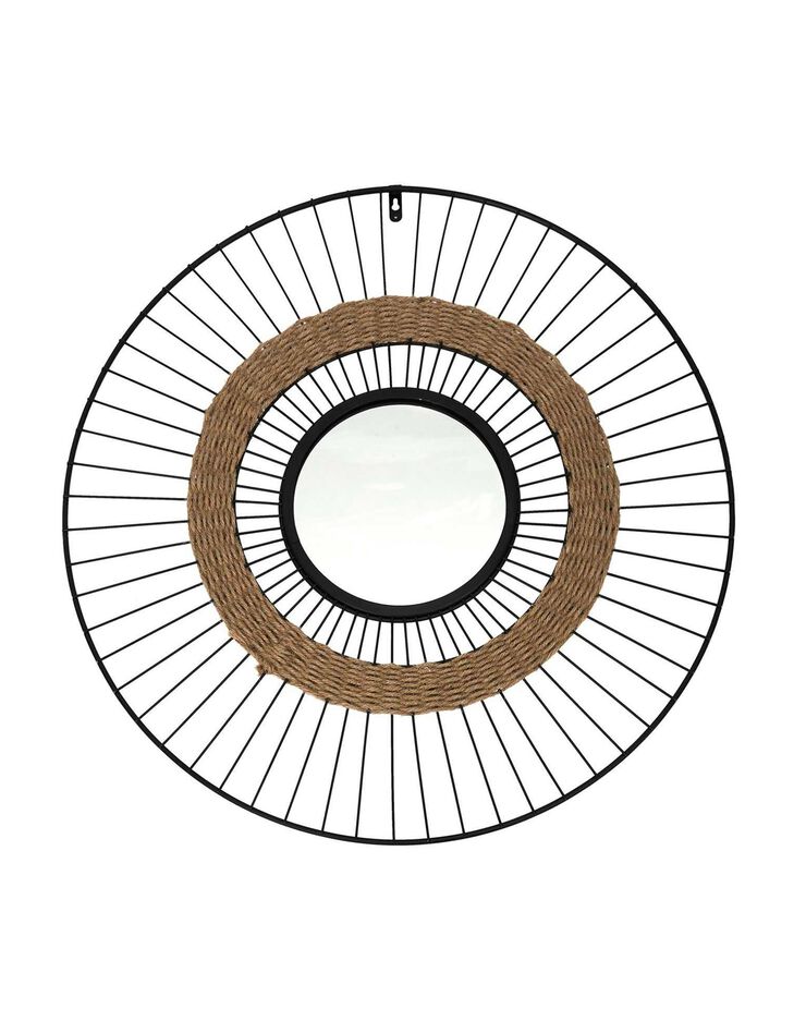 Miroir mural rond métal et jonc (noir/marron)