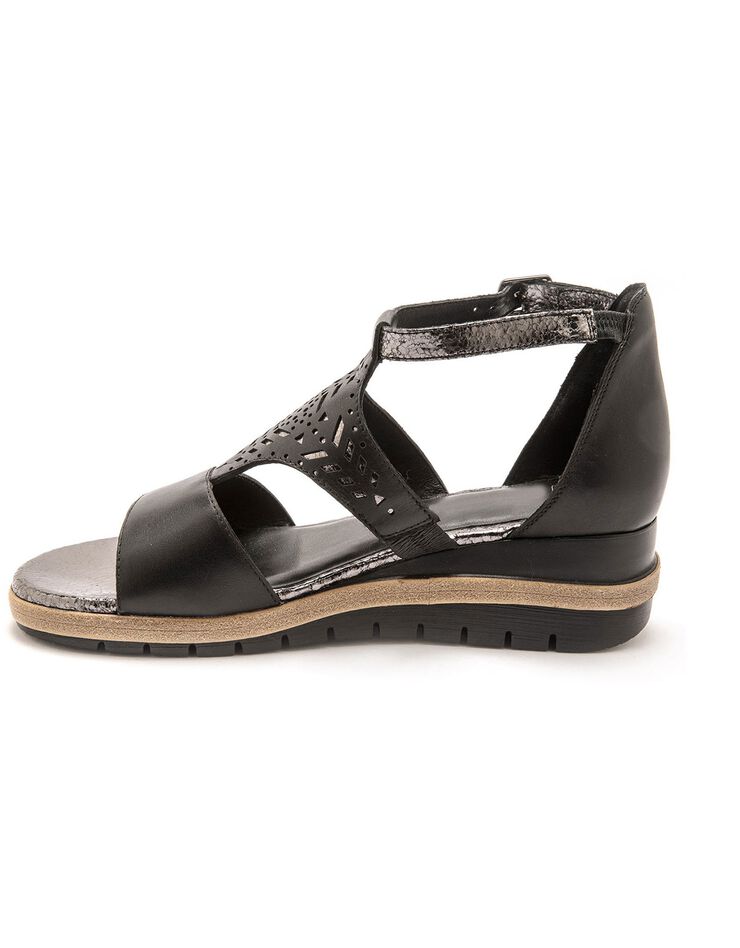 Sandales cuir ajouré pailleté largeur confort (noir)