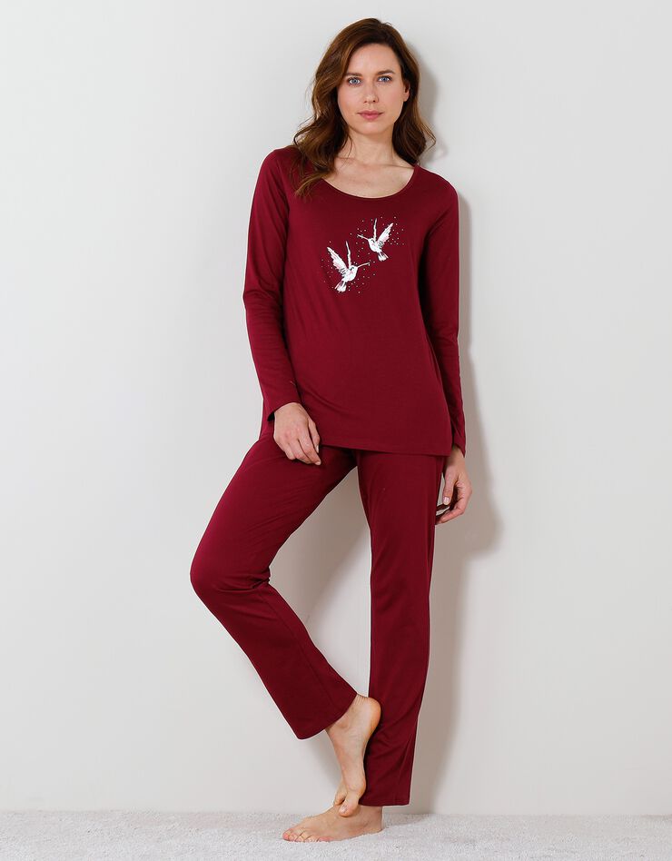 Pyjama manches longues coton imprimé « oiseaux » (cerise)
