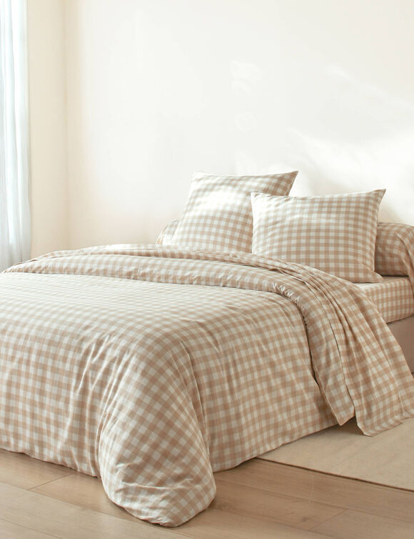 Linge de lit Lou imprim&eacute; carreaux - en coton (beige)