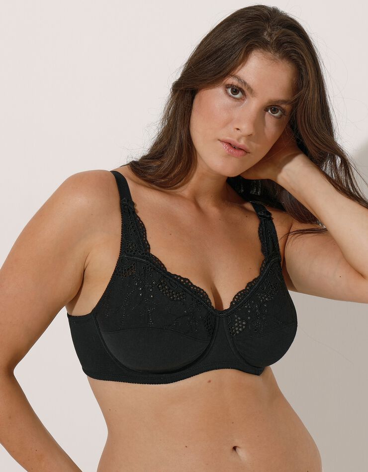Soutien-gorge minimiseur en coton brodé ajouré Olbia - avec armatures (noir) Soutien-gorge minimiseur en coton brodé ajouré Olbia - avec armatures (noir)