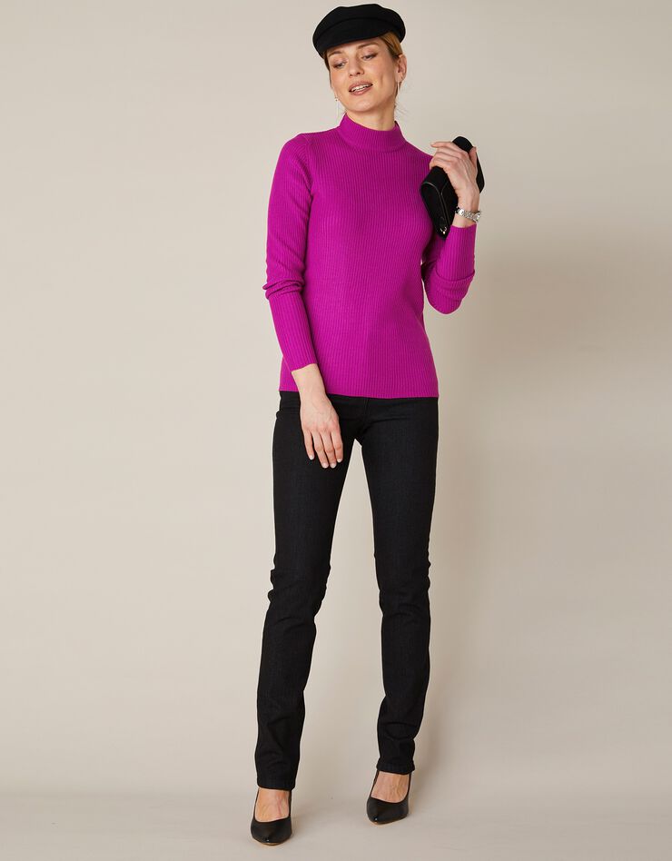 Pull col montant court, maille côtelée (rose fuchsia) Pull col montant court, maille côtelée (rose fuchsia)