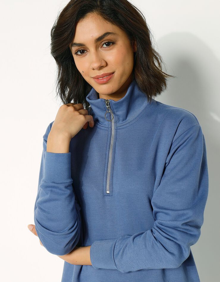 Sweat en molleton col montant zippé (bleu grisé) Sweat en molleton col montant zippé (bleu grisé)