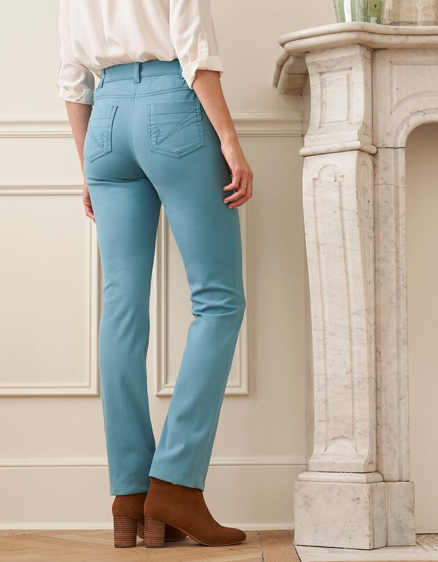 Pantalon droit, twill stretch (bleu grisé)