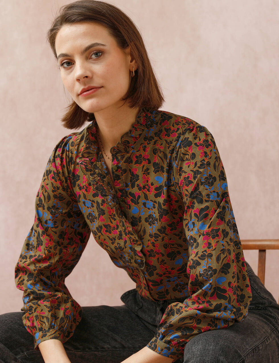 Chemisier Noir à Fleurs Vertes Taille 16 - Marque South - Occasion Très Bon état