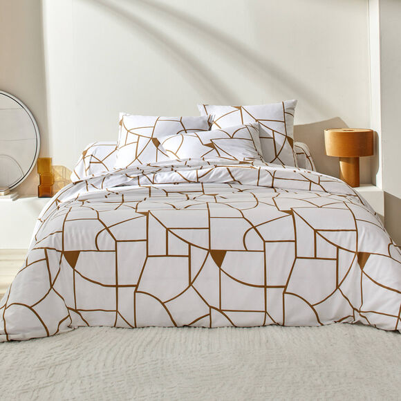 Linge de lit Geoffroy en coton à motifs graphiques (blanc)