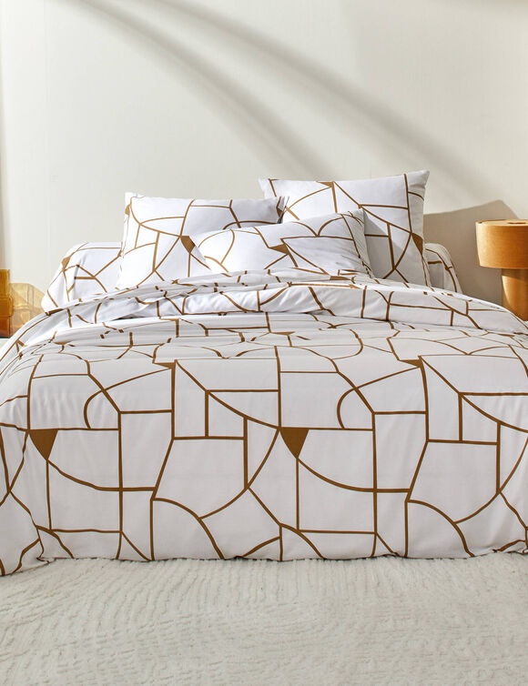 Linge de lit Geoffroy en coton à motifs graphiques (blanc)